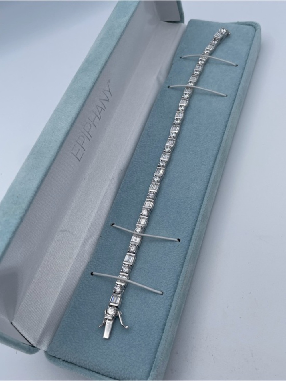 Epiphany 925 Sterling Silver Platinum Clad CZ Tennis Bracelet Baguette Round CZ